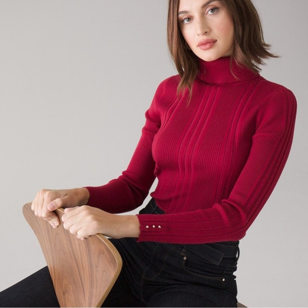 White House Black Market Ribbed Red Turtleneck Sweater